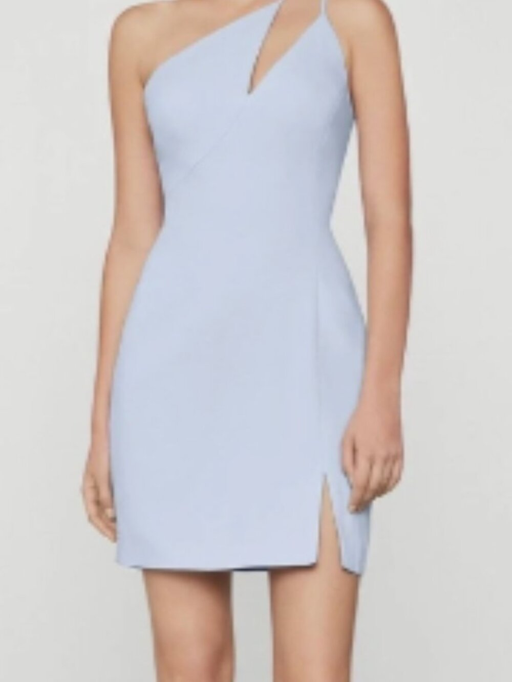 BCBGMaxAzria Arctic Blue Asymmetrical Cutout One Shoulder Mini Dress